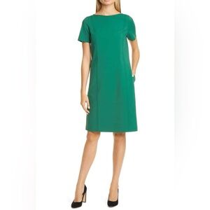 Lafayette 148 New York Easton Seamed Elm Green Shift Dress.